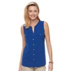 Women's Croft & Barrow&reg; Sleeveless Henley Shirt, Size: Large, Dark Blue