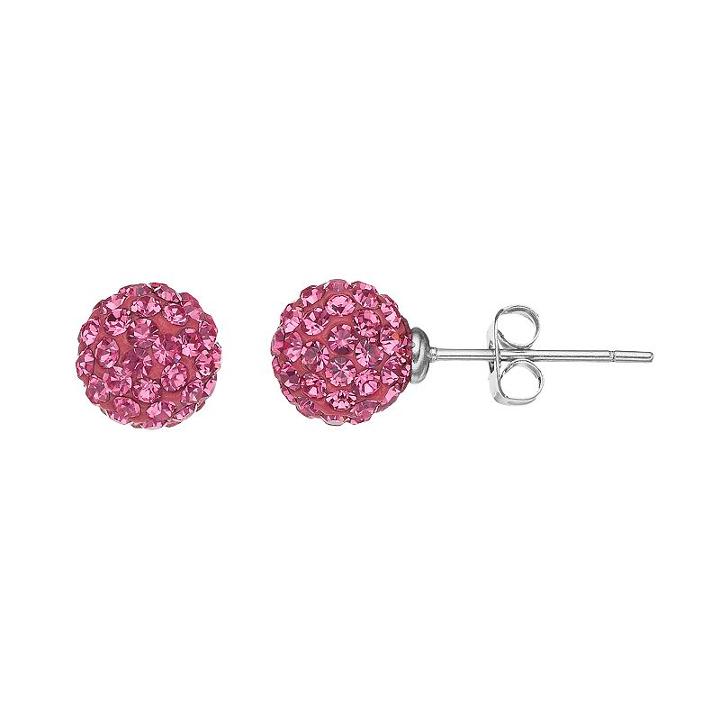 Silver Luxuries Silver Tone Crystal Fireball Stud Earrings, Women's, Pink