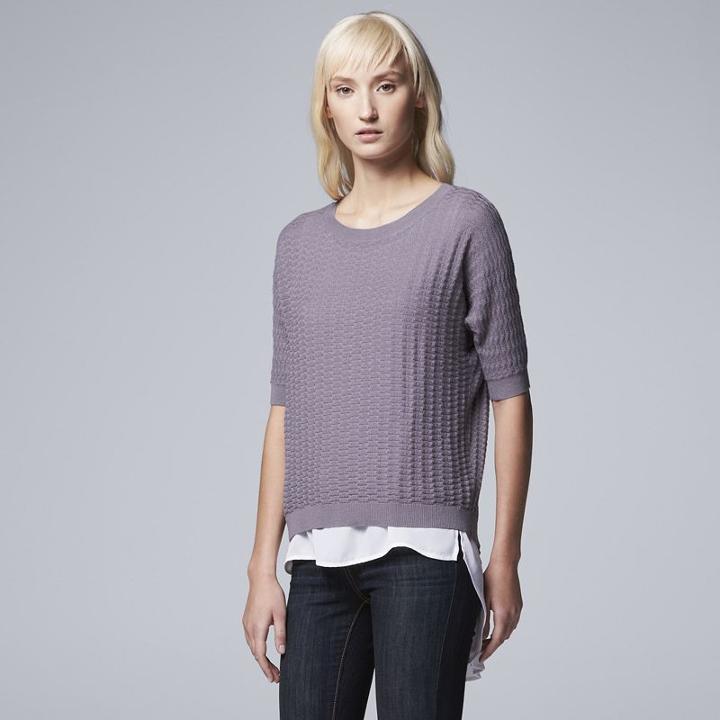 Women's Simply Vera Vera Wang Mock-layer Pleated Top, Size: Large, Med Purple