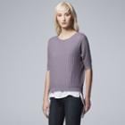 Women's Simply Vera Vera Wang Mock-layer Pleated Top, Size: Large, Med Purple