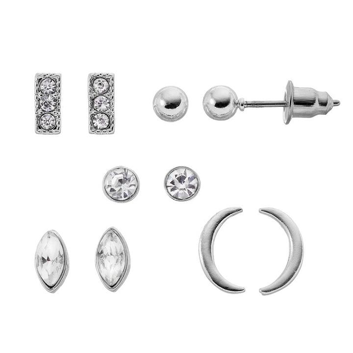 Lc Lauren Conrad Crescent, Bar & Simulated Crystal Stud Earring Set, Women's, Silver