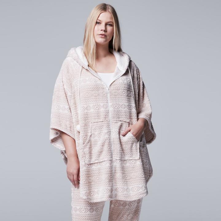 Plus Size Simply Vera Vera Wang Pajamas: Plush Party Fleece Hooded Poncho, Women's, Size: 2xl, Natural