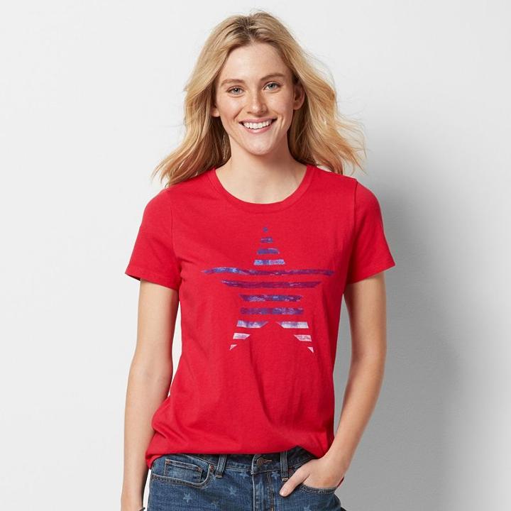 Women's Patriotic Graphic Crewneck Tee, Size: Xxl, Med Pink