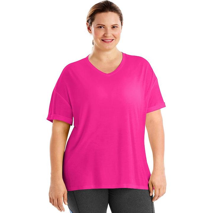 Plus Size Just My Size Mesh Yoke V-neck Tee, Women's, Size: 4xl, Dark Pink