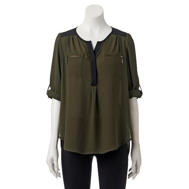 Juniors' My Michelle Zipper Woven Top, Girl's, Size: Xs, Dark Green
