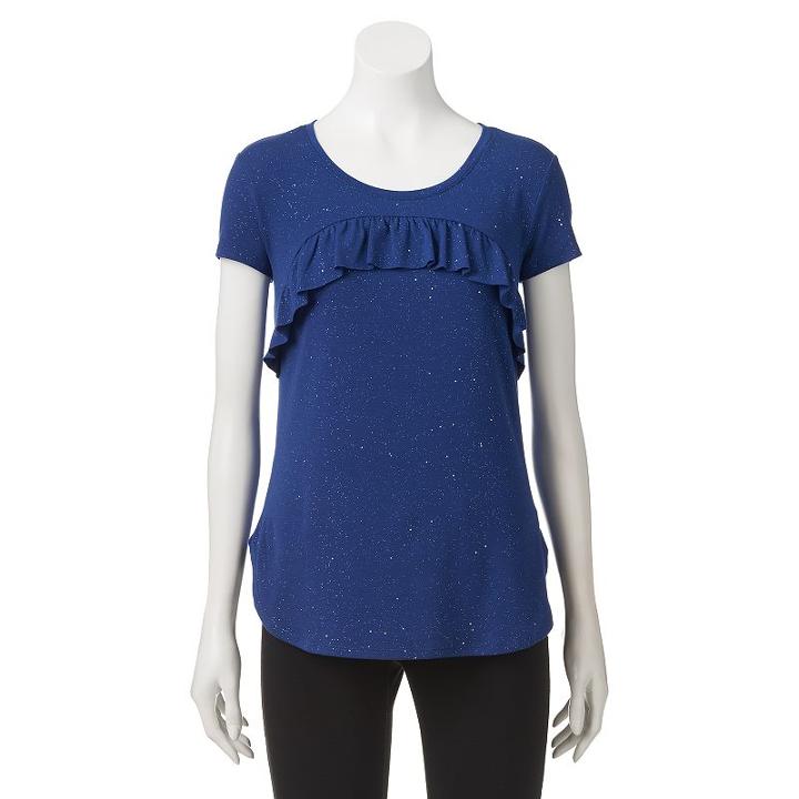 Juniors' Candie's&reg; Ruffled High-low Glitter Tee, Girl's, Size: Small, Blue