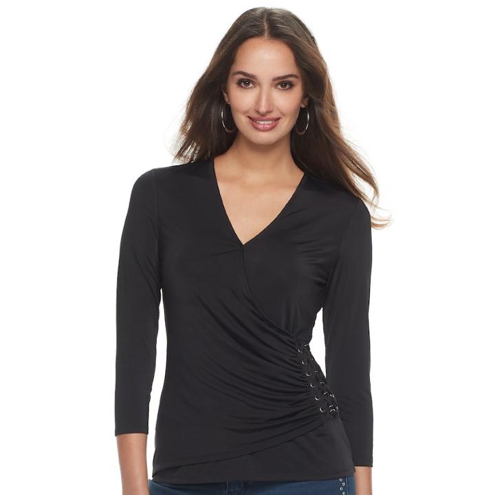 Women's Jennifer Lopez Ruched Lace-up Top, Size: Medium, Black
