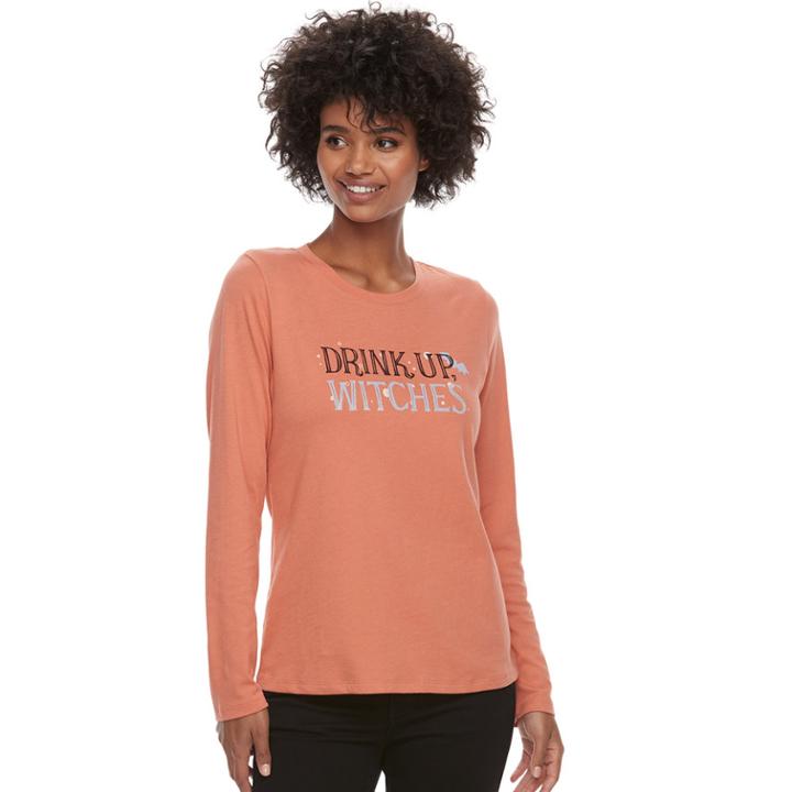 Women's Halloween Graphic Tee, Size: Large, Med Orange