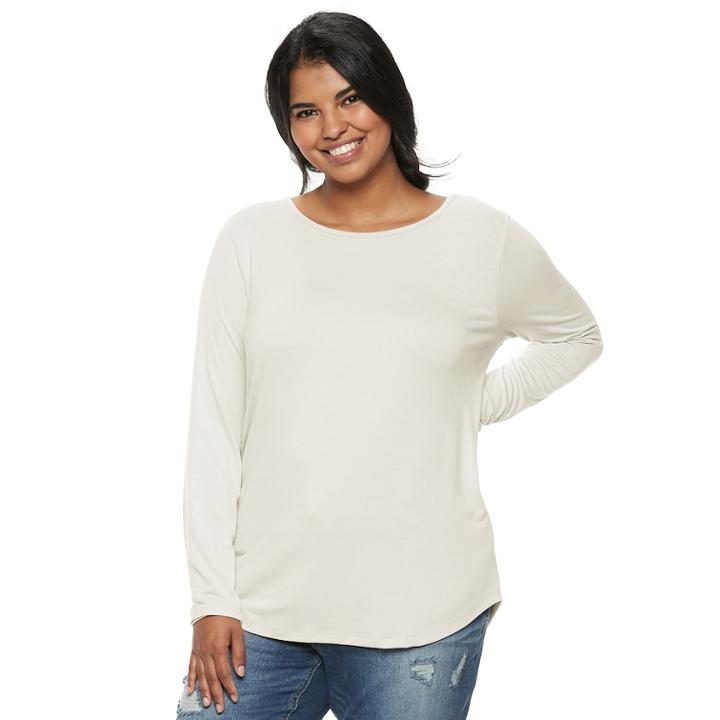 Juniors' Plus Size Mudd&reg; Crewneck Tee, Teens, Size: 1xl, White