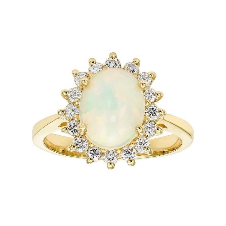 The Regal Collection 14k Gold Opal & 1/2 Carat T.w. Diamond Halo Ring, Women's, Size: 8, White