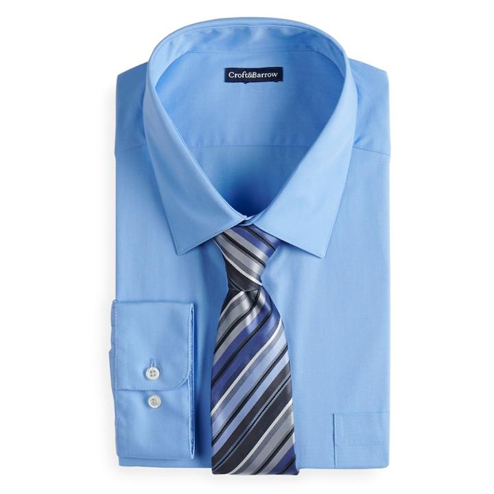Men's Croft & Barrow&reg; Classic-fit Striped Dress Shirt And Patterned Tie, Size: M-34/35, Turquoise/blue (turq/aqua)
