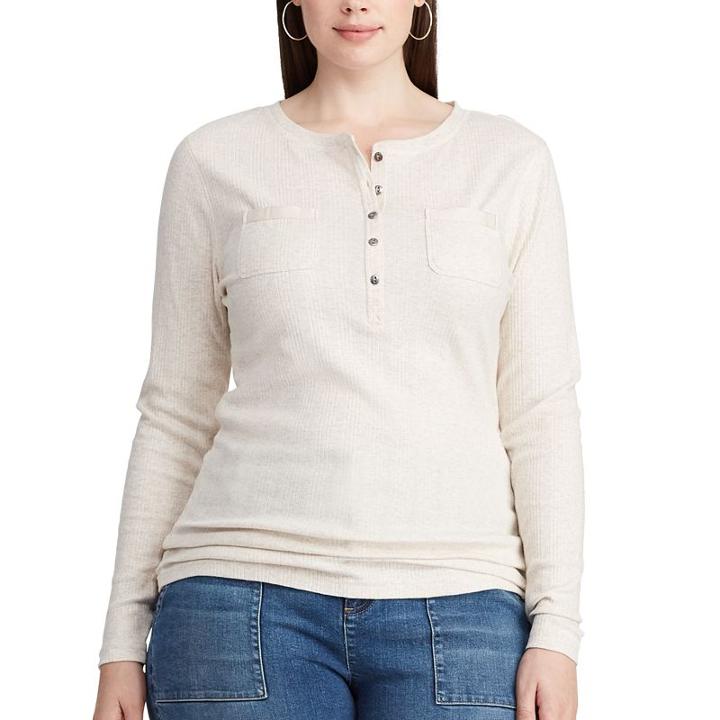 Plus Size Chaps Long Sleeve Henley Top, Women's, Size: 2xl, Grey