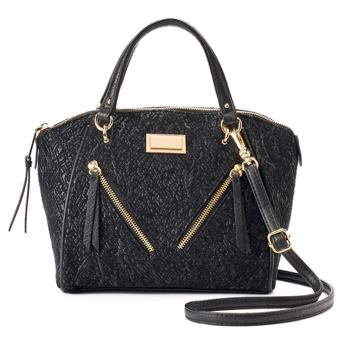 Juicy Couture Diagonal Zipper Black Lace Satchel, Women's