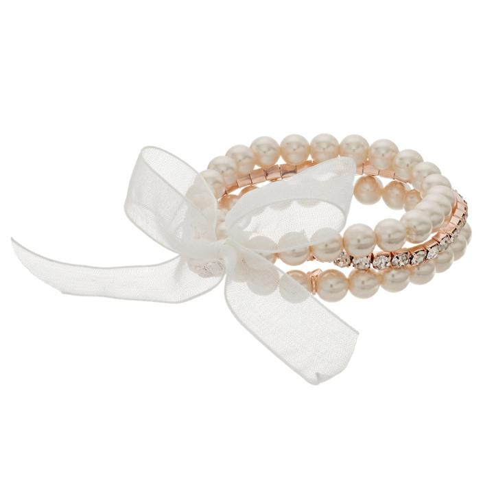 Simulated Pearl & Simulated Crystal Stretch Bracelet Set, Women's, Pink