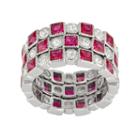 Sterling Silver Lab-created Ruby & White Sapphire Stack Ring Set, Women's, Size: 8, Red