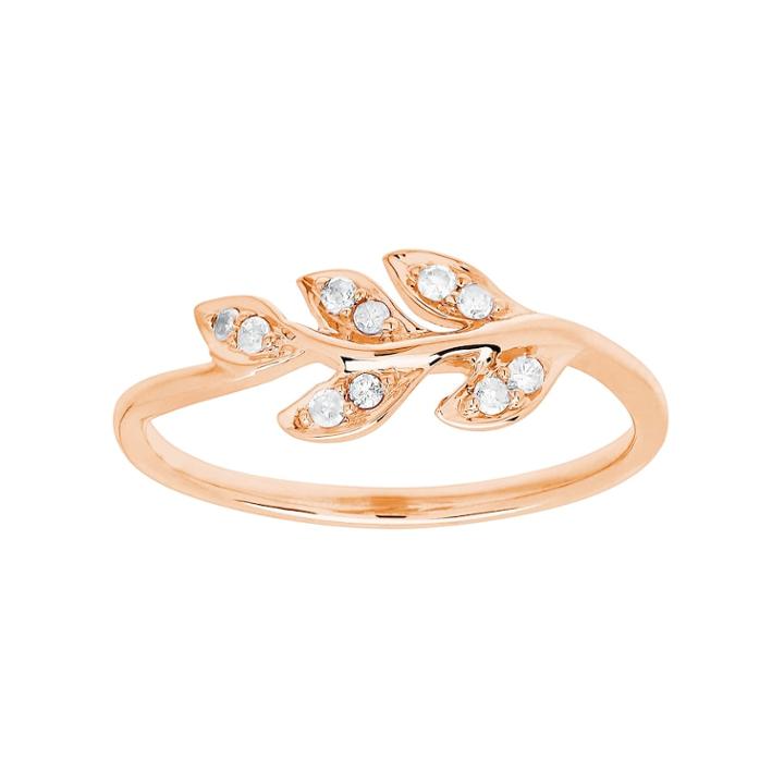 10k Rose Gold 1/10 Carat T.w. Diamond Leaf Ring, Women's, Size: 7, White