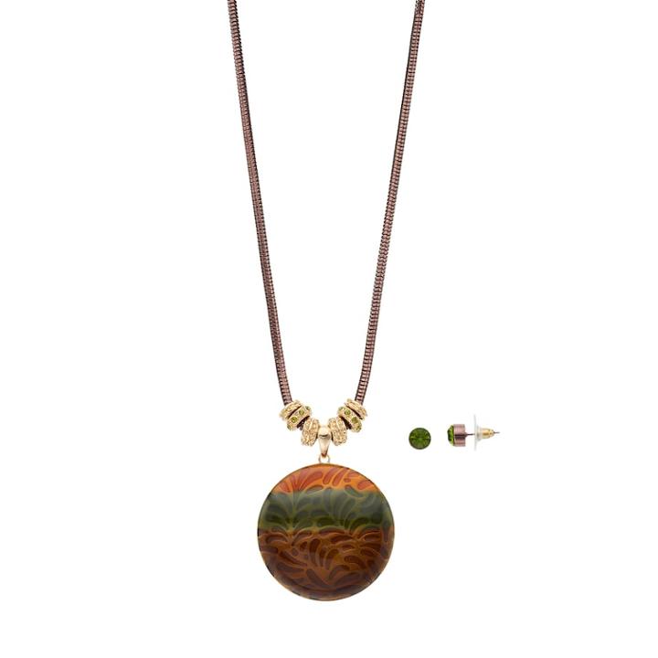 Leaf Pendant & Bead Earring Set, Women's, Multicolor