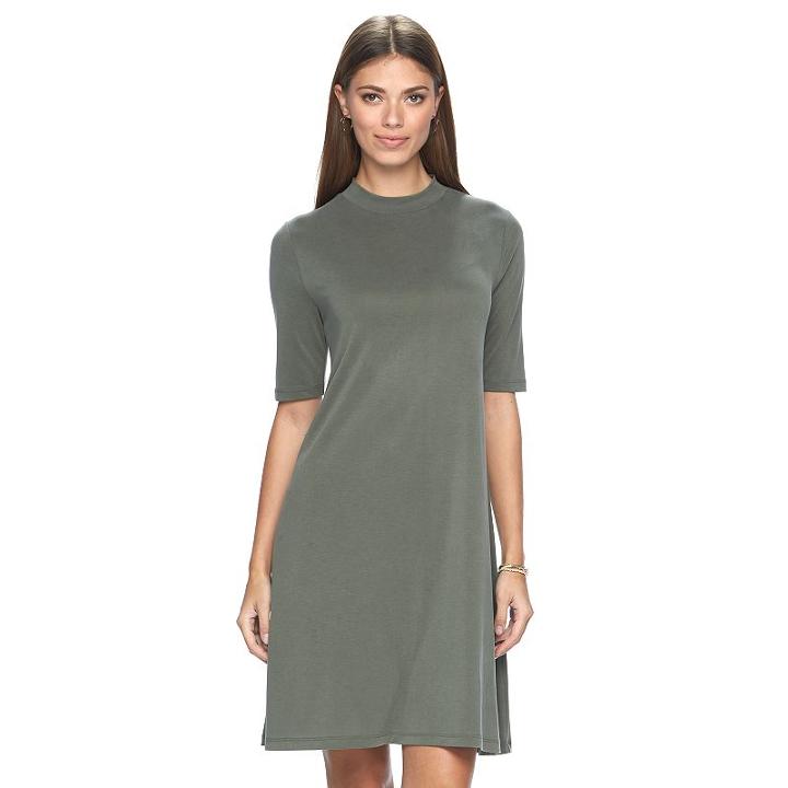 Women's Apt. 9&reg; Mockneck A-line Dress, Size: Medium, Green