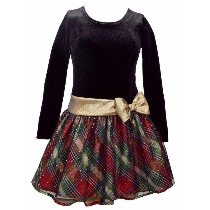 Girls 7-16 Bonnie Jean Plaid Dropwaist Velvet Dress, Size: 12, Red