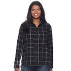Juniors' Plus Size So&reg; Pocket Plaid Flannel Shirt, Teens, Size: 3xl, Black