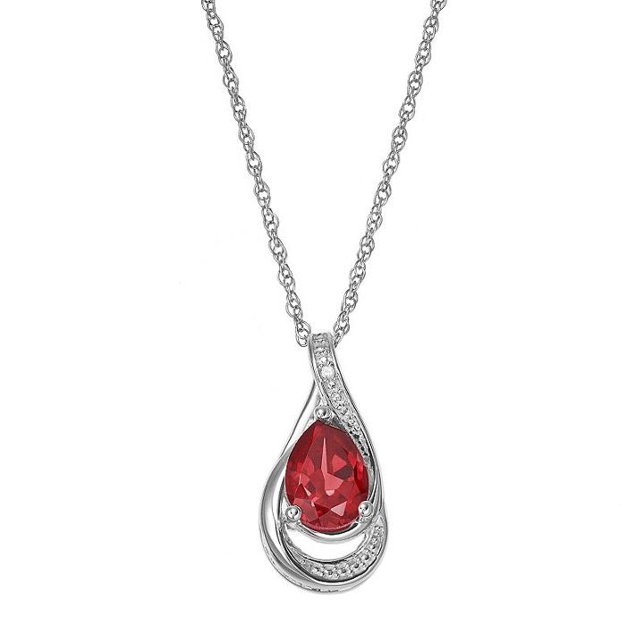 Sterling Silver Garnet & Lab-created White Sapphire Teardrop Pendant, Women's, Size: 18, Red