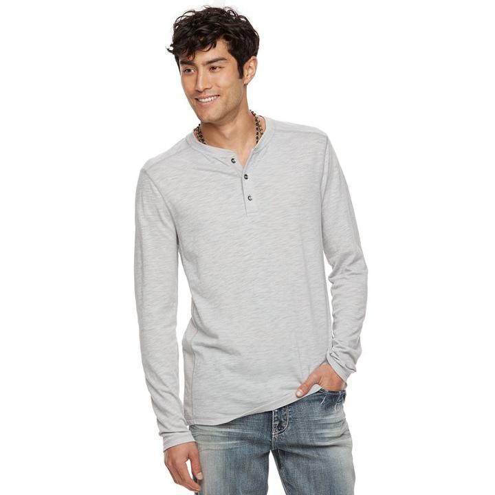 Men's Rock & Republic Pieced Henley Top, Size: Medium, Med Grey