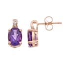 14k Rose Gold Over Silver Amethyst & Diamond Accent Oval Stud Earrings, Women's, Purple