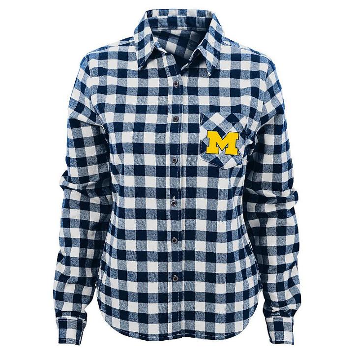 Juniors' Michigan Wolverines Buffalo Plaid Flannel Shirt, Women's, Size: Medium, Blue (navy)