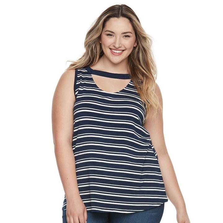 Plus Size French Laundry Striped Cutout Tank, Women's, Size: 3xl, Med Blue