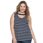 Plus Size French Laundry Striped Cutout Tank, Women's, Size: 3xl, Med Blue