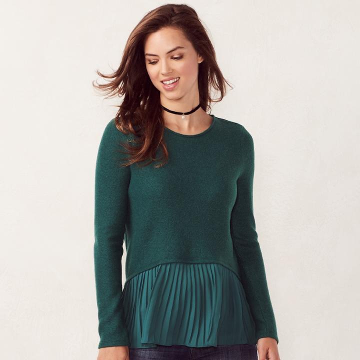 Women's Lc Lauren Conrad Pleated Mock-layer Top, Size: Small, Green