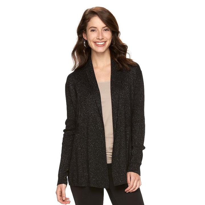 Women's Apt. 9® Smocked Open Front Cardigan, Size: Small, Black