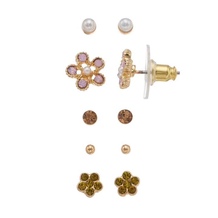Lc Lauren Conrad Flower & Solitaire Nickel Free Stud Earring Set, Women's, Pink
