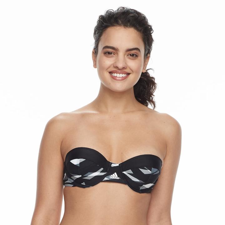 Women's Adidas Abstract D-cup Bandeau Bikini Top, Size: Small, Black