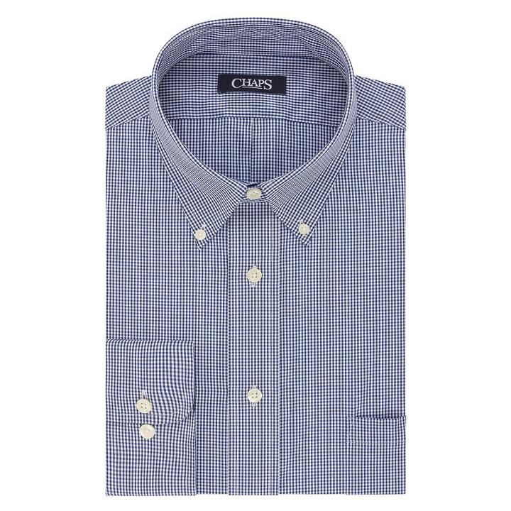 Men's Chaps Regular-fit Plaid Wrinkle-free Stretch Collar Dress Shirt, Size: 16-34/35, Dark Blue