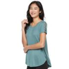 Juniors' Pink Republic Lace-up Short Sleeve Tee, Teens, Size: Medium, Dark Green
