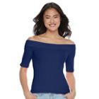 Juniors' So&reg; Ribbed Off The Shoulder Top, Girl's, Size: Small, Blue