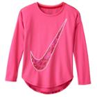 Girls 4-6x Nike Dri-fit Printed Curved High-low Tee, Girl's, Size: 6x, Med Pink