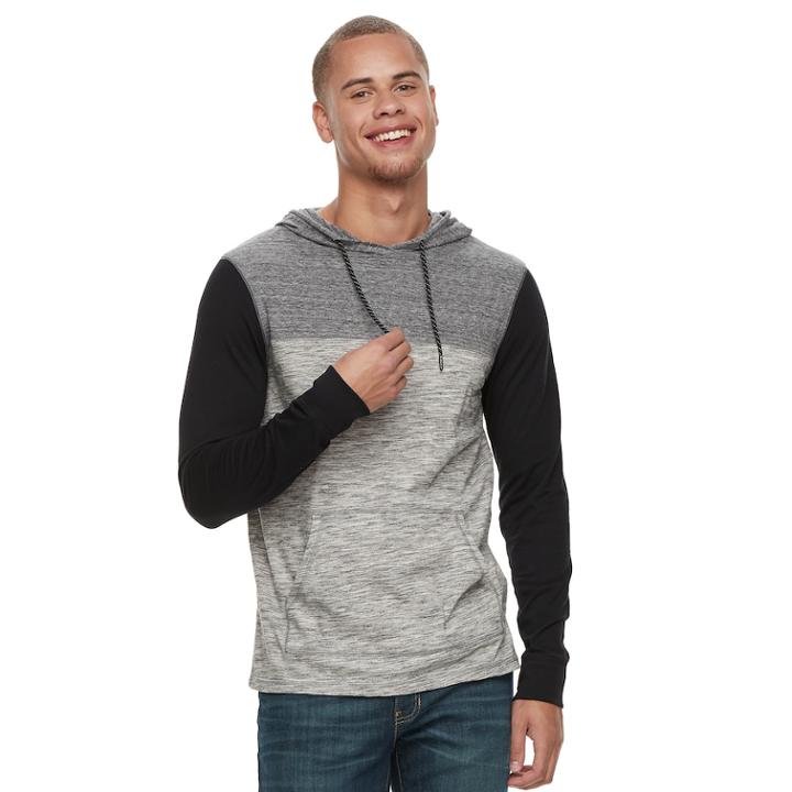Men's Urban Pipeline&reg; Colorblock Hooded Tee, Size: Medium, Black