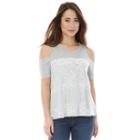 Juniors' Iz Byer California Lace Cold-shoulder Top, Girl's, Size: Medium, Light Grey