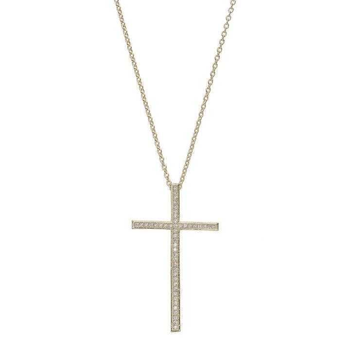 Fleur Cubic Zirconia Cross Pendant Necklace, Women's, Yellow