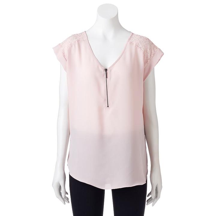 Juniors' My Michelle Lace Yoke Top, Teens, Size: Small, Med Pink