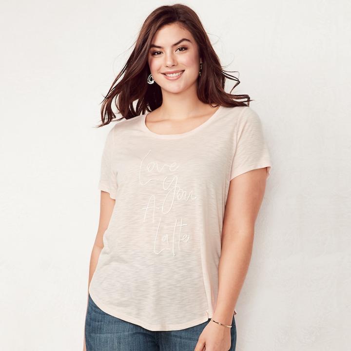 Plus Size Lc Lauren Conrad Slubbed Graphic Tee, Women's, Size: 0x, Light Pink