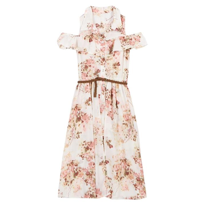 Girls 7-16 Speechless Belted Cold Shoulder Floral Walk-through Dress, Size: 12, Natural