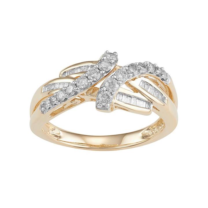 10k Gold 1/2 Carat T.w. Diamond Swirl Ring, Women's, Size: 5, White