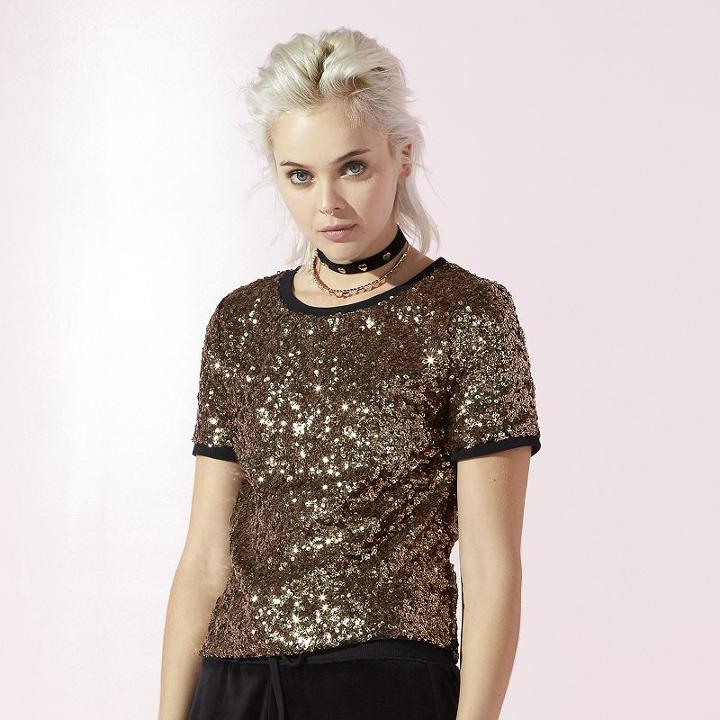 Women's Juicy Gold Sequin Boxy Tee, Size: Medium