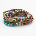 Mudd&reg; Gold Tone Simulated Crystal Evil Eye And Hamsa Link Bead Stretch Bracelet Set, Women's, Multicolor