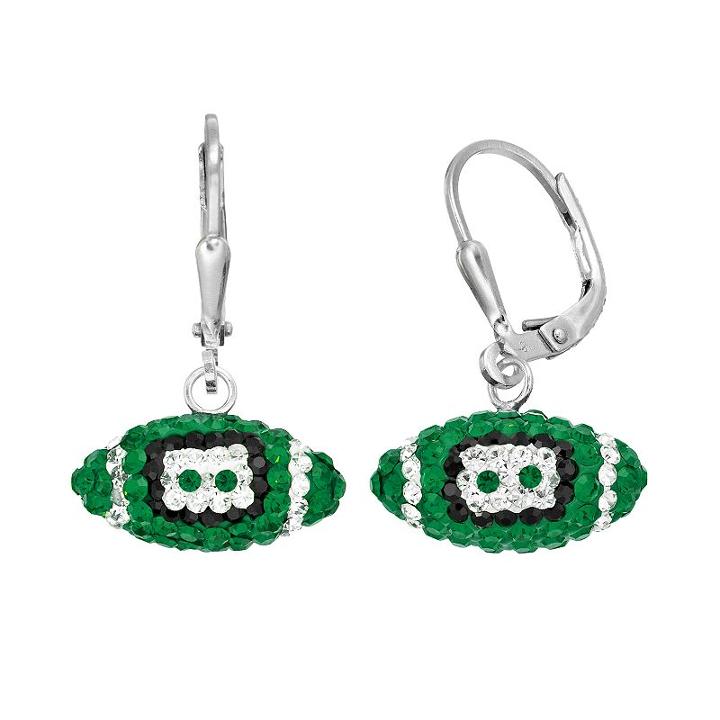 Michigan State Spartans Crystal Sterling Silver Football Drop Earrings, Women's, Multicolor