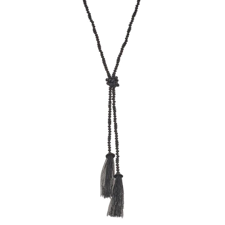 Simply Vera Vera Wang Dual Tassel Seed Bead Knotted Lariat Necklace, Women's, Black