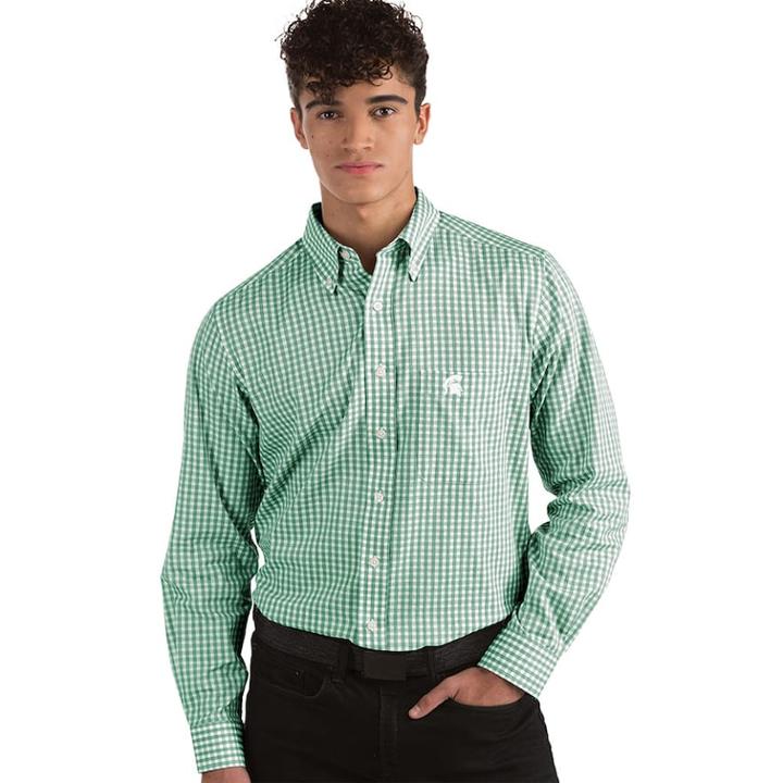Men's Antigua Michigan State Spartans Box Plaid Pattern Button-down Shirt, Size: Large, Green